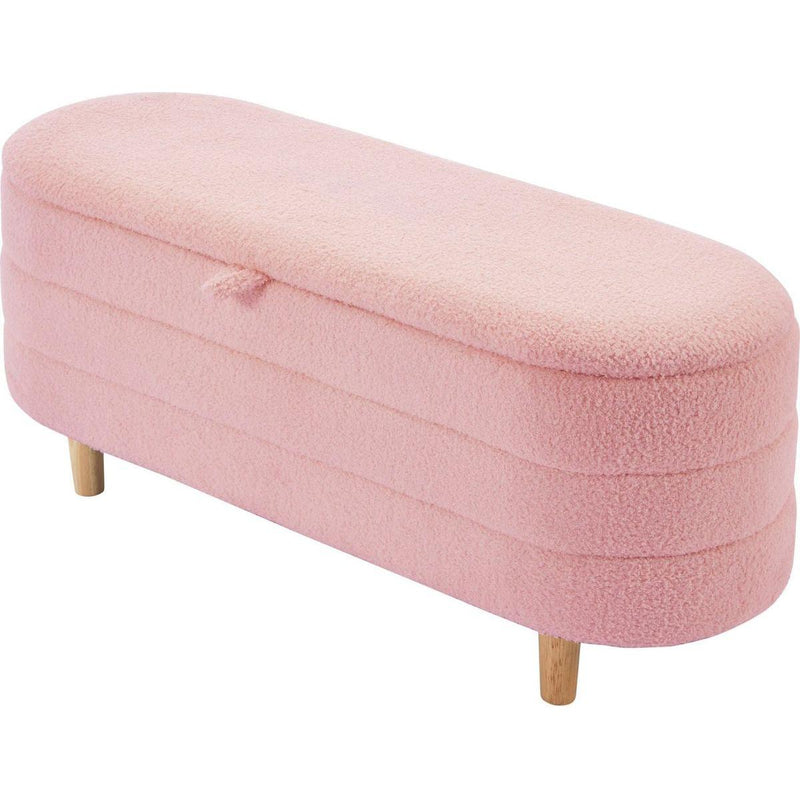 2-Pieces Bedroom Sets Twin Size Flower-Shaped Upholstered LED Platform Bed with Storage Ottoman-Sherpa Fabric, Pink