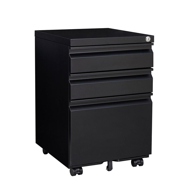 3-Drawer Mobile File Cabinet with Lock, Office Storage Filing Cabinet for Legal/Letter Size, Pre-Assembled Metal File Cabinet Except Wheels Under Desk (Black)