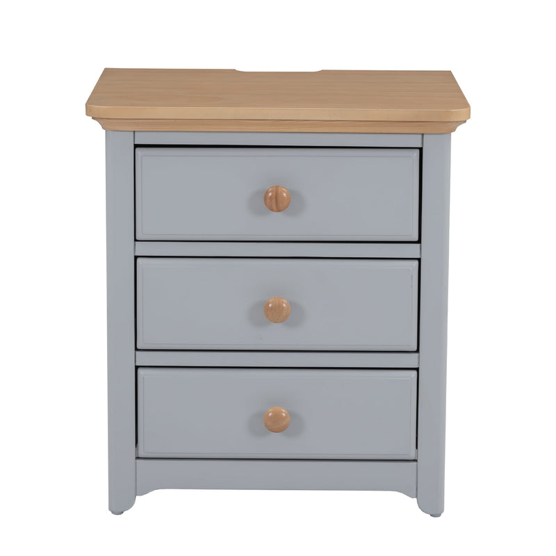 3-Pieces Bedroom Sets Queen Size Platform Bed with Nightstand(USB Charging Ports) and Storage Chest,Gray+Natrual