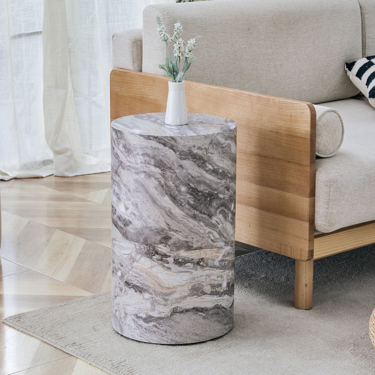 Simple Marble Textured Cylindrical Coffee Table Material - Gray, photo 2 of 4