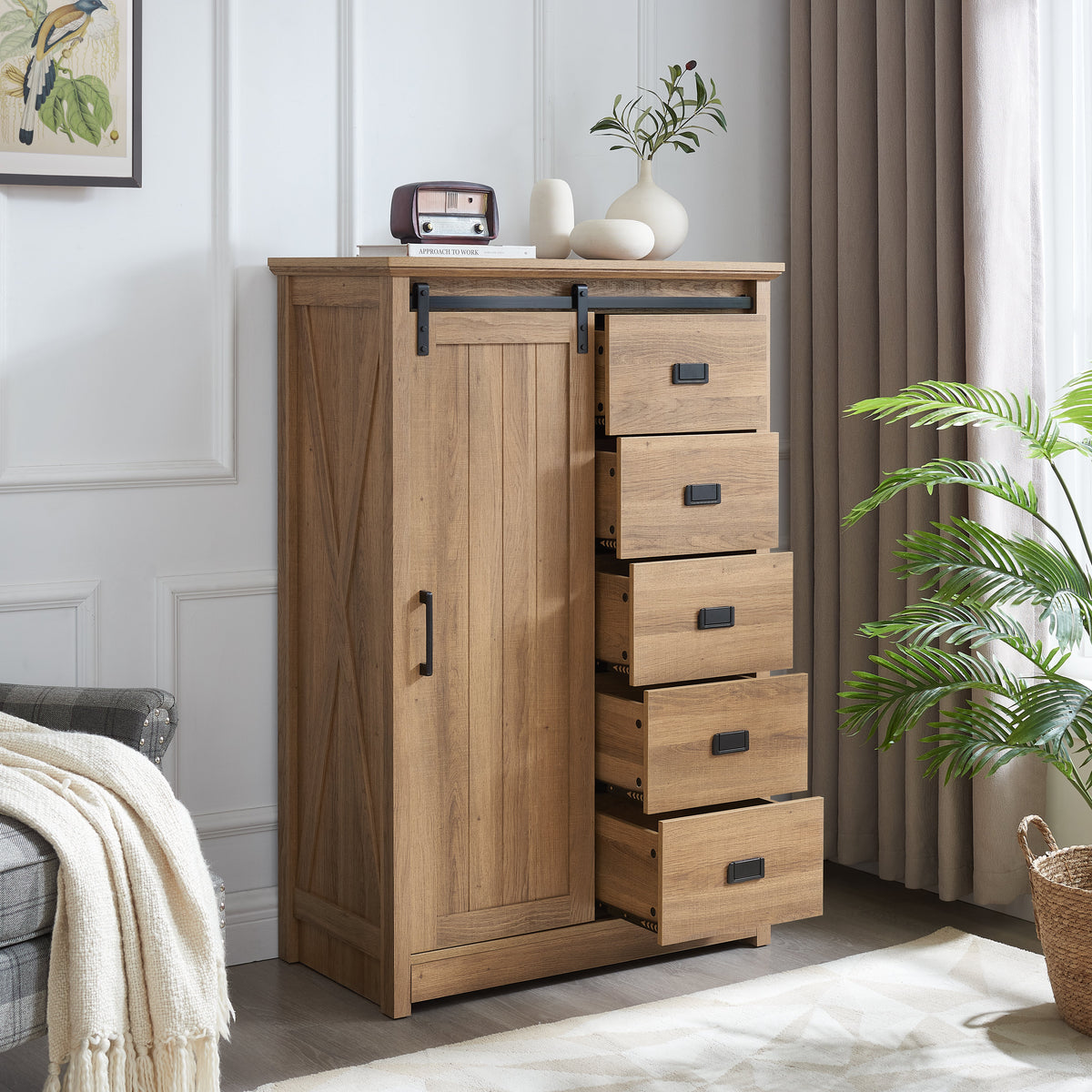 5 Drawers Dresser with Sliding Barn Door, photo 3 of 10