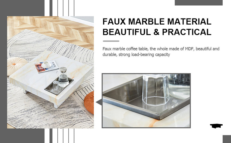 A modern and practical coffee table with imitation marble patterns, made of MDF material. The fusion of elegance and natural fashion 31.4"x 31.4"x 12 "