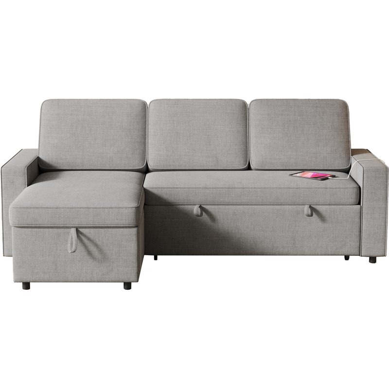 85.8" Pull Out Sleeper Sofa L-Shaped Couch Convertible Sofa Bed with Storage Chaise And Storage Racks,With USB Port And T-pyce Port