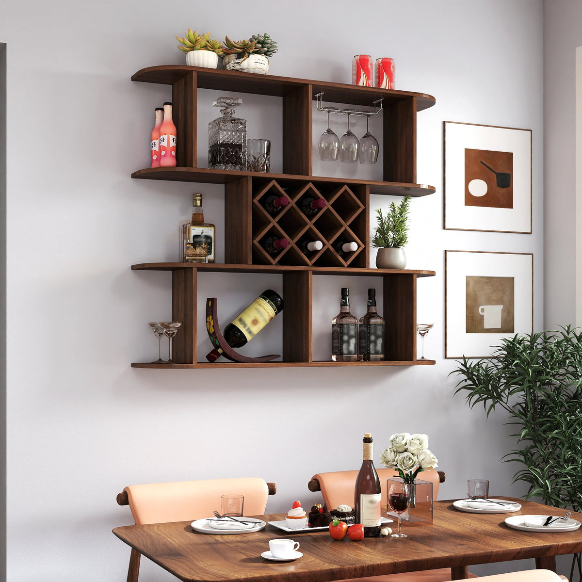 Large Wall Mounted 3 Tier Rustic Bottle Wine Rack, photo 2 of 10
