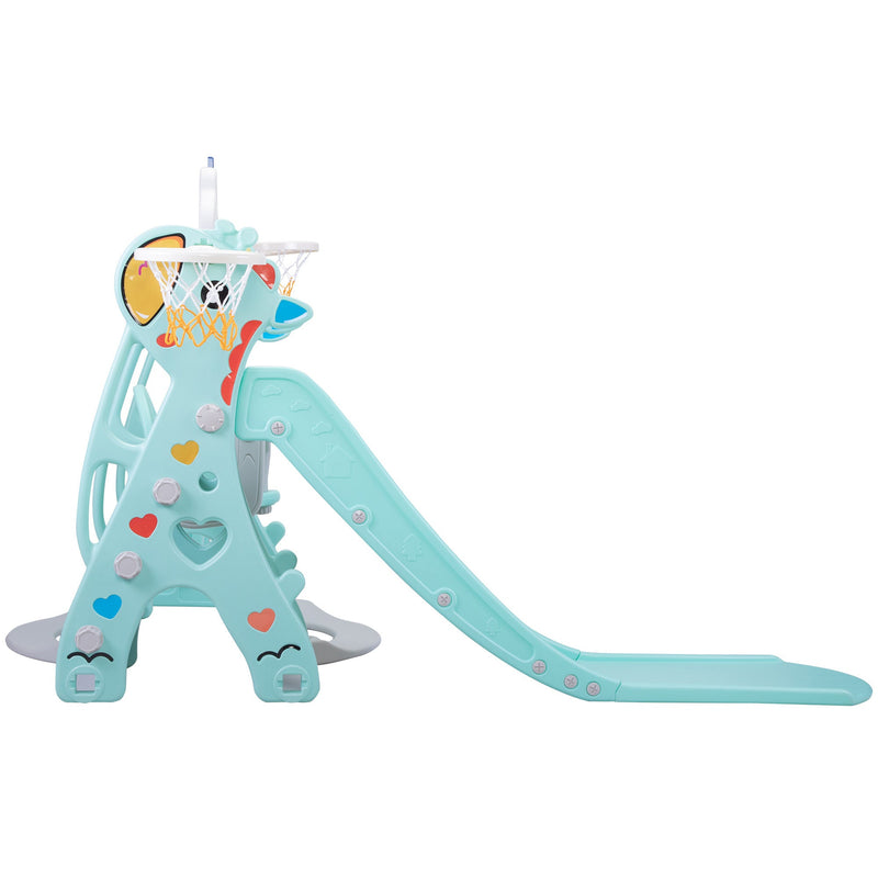 5 in 1 Slide and Swing Playing Set, Toddler Extra-Long Slide with 2 Basketball Hoops, Football, Ringtoss, Indoor Outdoor