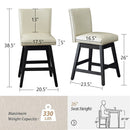 26" Upholstered Swivel Bar Stools Set of 2, Modern PU Leather High Back Counter Stools with Nail Head Design and Wood Frame