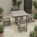 Antique Wood Color HDPE 5-Piece Outdoor Patio Dining Set with Square Table and 4 Armless Chairs, Umbrella Hole by HouseOfZazla