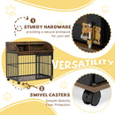 38" Heavy Duty Dog Crate Furniture for Medium Dog with Lockable Wheels, Wooden Dog Crate Dog Kennel, End Table Crate with Double layer storage, Brown