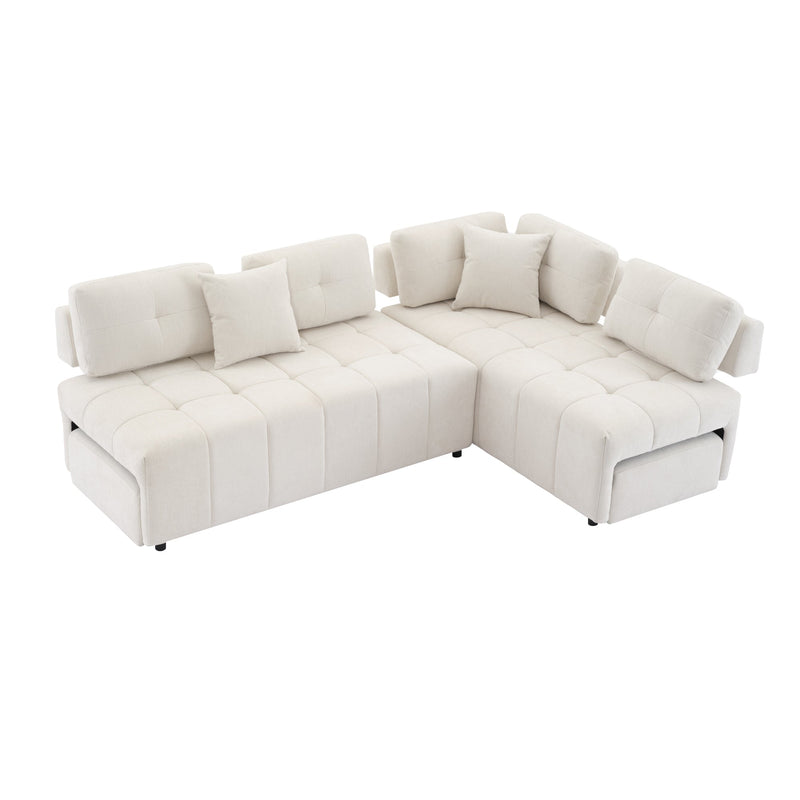 91.73" L-shaped Sofa Sectional Sofa Couch with 2 Stools and 2 Lumbar Pillows for Living Room, Biege