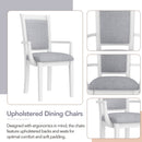 7-Piece Updated 76.9inch Extendable Trestle Dining Table Set with Removable Leaf, Kitchen Table Set with Upholstered Side Chair and Arm Chair, Set of 6, White