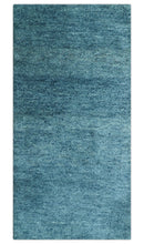 Custom Made Contemporary Solid Plush Blue Hand Knotted Wool Rug