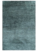 Custom Made Contemporary Solid Plush Steel Blue Hand Knotted Wool Rug
