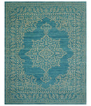 Custom Made Traditional Turkish Design Blue Hand Knotted Wool Area Rug