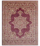 Custom Made Traditional Turkish Maroon And Beige Hand Knotted Wool Rug