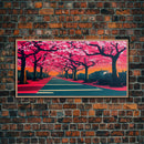 Street lined with Cherry Blossoms, Cherry Blossom Tree  Art, Framed Canvas Print, Ready To Hang Wall Art, Framed Wall Art