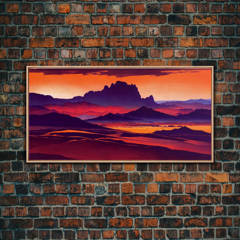 Arizona Desert Landscape at Sunset, Vaporwave Style Landscape, Cool Office Art, Ready To Hang Framed Canvas Print, Oversize Wall Art