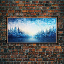 A Winter Scene, Framed Canvas Print, Mosaic Style Painting Print, Stained Glass Style Art, Above Mantle Art, Living Room Decor