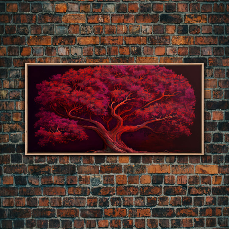 Blood red tree, fantasy horror art, framed canvas print