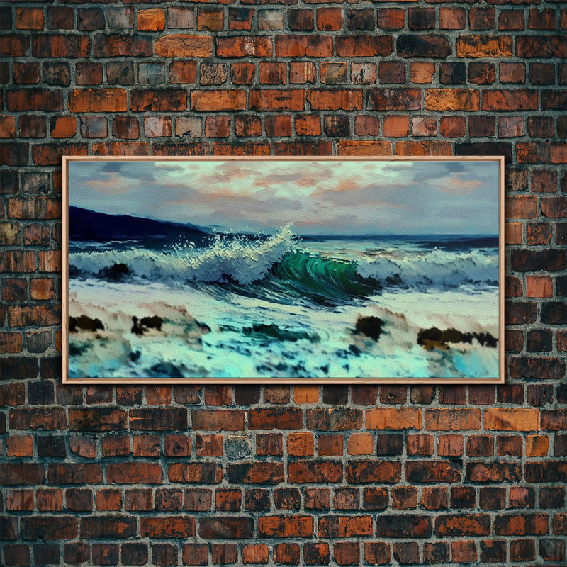 Wave, Ocean Wall Art, Impressionist Oil Painting On Canvas, Ready To Hang Large Landscape Canvas Wall Art Print With Or Without Wood Frame