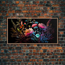 Wild Flower Art, Black Background, Framed Canvas Print, Canvas Art, Mother's Day, Watercolor Painting of Flowers on Canvas, Living Room Art