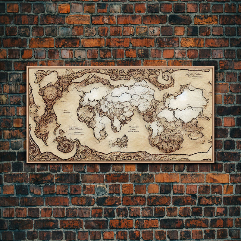 Abstract fantasy world map, canvas print, middle earth style, wall art for nerds like me