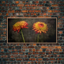 Orange Dalia Flowers Wall Decor, Floral Wall Art, Nature Print, Vibrant Art, Panoramic Wall Decor, Canvas Print, Wall Art, Framed Canvas Art