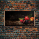 Fruits Wall Art, Food Art, Strawberries, Peach, Kitchen Wall Decor, Panoramic Wall Decor, Canvas Print, Wall Art, Framed Canvas Art
