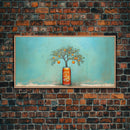 Orange Tree In Soda Can Wall Decor, Orange Wall Art, Plant Art, Teal Art, Panoramic Wall Decor, Canvas Print, Wall Art, Framed Canvas Art