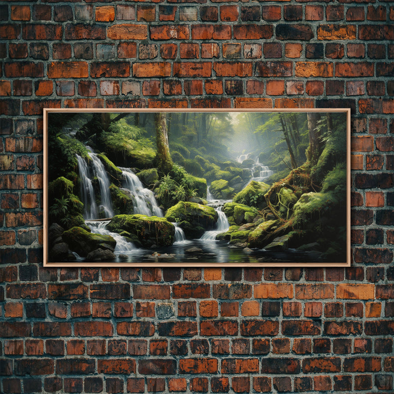 Waterfalls Art, Forest Wall Art, Summer Art, Trees Wall Print, Panoramic Art, Wall Art, Canvas Art, Landscape Art, Farmhouse Wall Decor