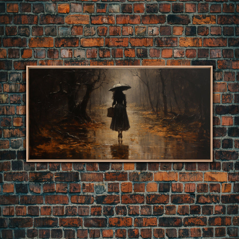 Witch Walking In The Rain, Witch Print, Framed Canvas or Poster, Victorian Oil Painting, Dark Academia, Witchcraft Decor, Witchy Art