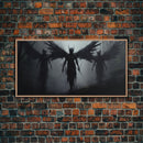 Fallen Angels Canvas Print, Framed Wall Art, Halloween Decor, Angelic Art, Halloween Art Prints, Charcoal Sketch, Unique Wall Decor
