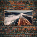 Leaving Italy In the Rear View, Nautical Decor, Framed Canvas Print, Speed Boat Photography Print, Vaporwave Aesthetic