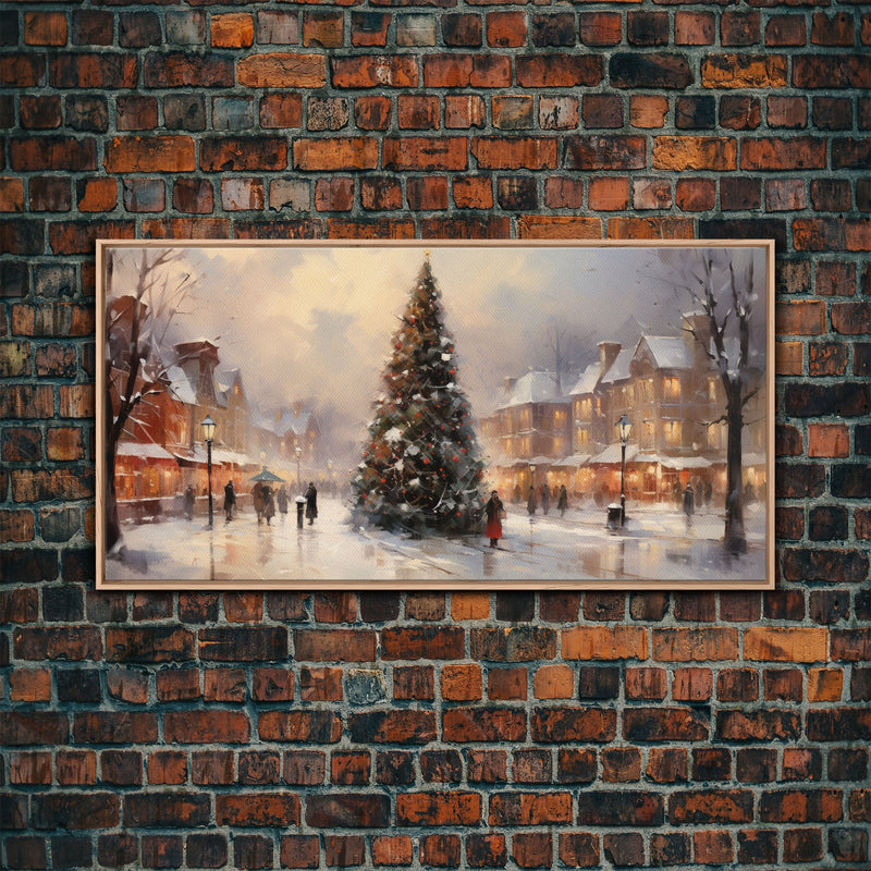 Winter Wonderland Christmas Village Canvas Print, Framed Wall Art, Christmas Decor, Retro Christmas Oil Painting, Christmas Art