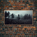 Creepy Haunted Cemetery, Spooky Halloween Art, Graveyard, ready to hang canvas print wall art, Black And White Art, Halloween Decor
