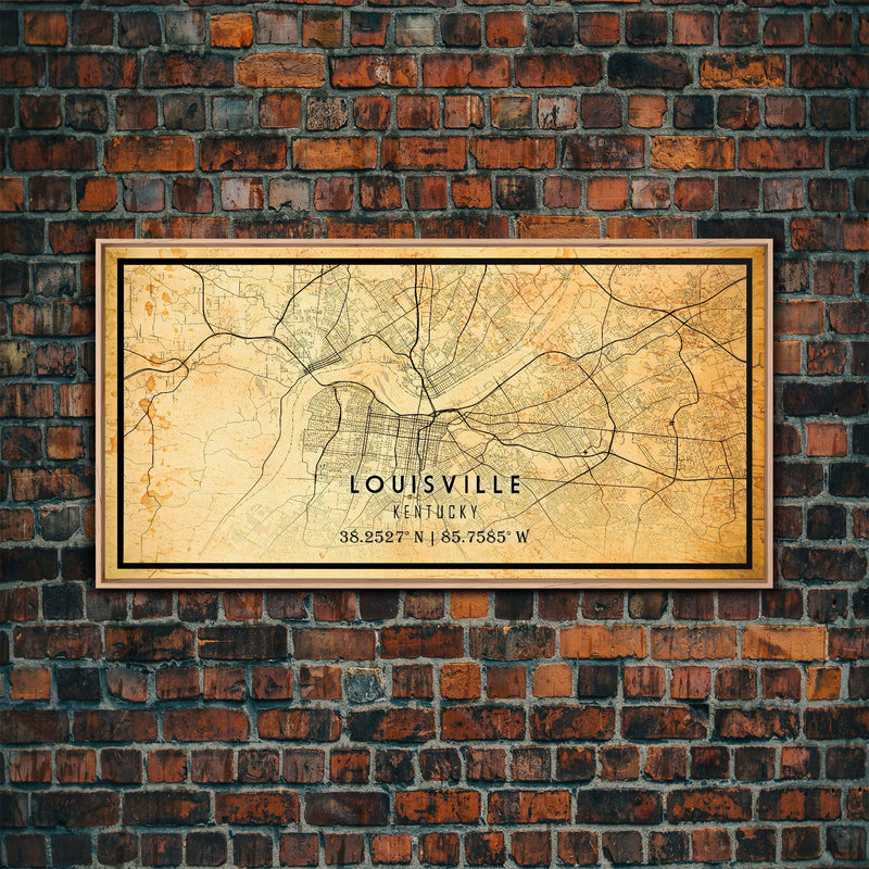 Old Louisville City Map Wall Art Canvas Print, Vintage Style Louisville Map, Framed Wall Art, Cool Kentucky Wall Art, Office Decor