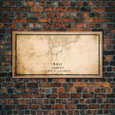 Vintage Bali Indonesia City Map Wall Art Canvas Print, Distressed Style Bali Map, Framed Wall Art, Cool Bali Travel Wall Art, Office Art