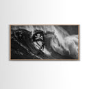 Surfer Waving A Skull and Crossbones Flag While Surfing - Framed Canvas Print - Cool Modern Art - Office / Mancave Decor Gift For Him