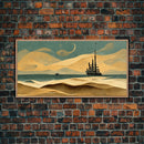 Art deco canvas print, pirate ship at sea beyond the sand dunes, living room wall art