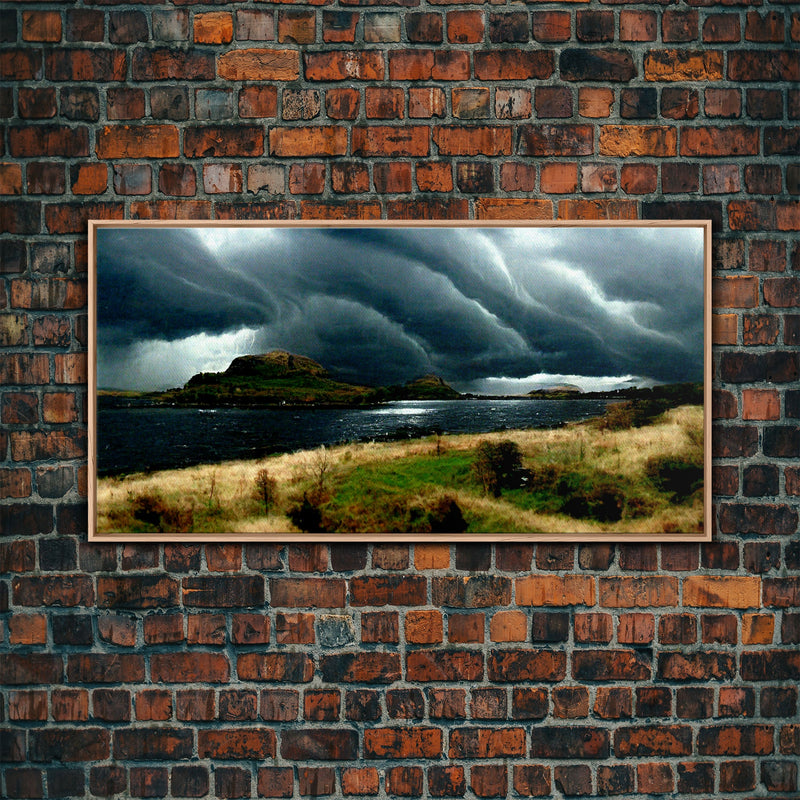 A Thunderstorm at night over the lake, canvas print, rain storm over a lake, cool wall art, unique wall art, ready to hang canvas