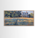 Serene Farmhouse at Dusk, Framed Canvas Print, Great for Living Room Art, Country Home Decor, Relaxing Bedroom Wall Art