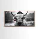 Highland Cow Wearing Santa Hat, Festive and Fun Framed Canvas Print for Holiday Wall Art, Living Room or Bedroom Decor