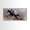 Action-Packed Rodeo Scene with Bucking Horse, Beautiful Framed Canvas Print, Western Living Room Art, Rustic Bedroom Decor, Wall Art