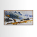 Majestic Elk in Snowy Mountain Scene, Beautiful Framed Canvas Print,for Living Room Art Rustic Bedroom Decor Nature Wall Art, Wildlife Scene