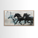 Galloping Horses in Monochrome Abstract Landscape, Perfect Wall Art, Framed Canvas Print for Living Room or Bedroom Decor, Equestrian Art