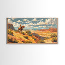 Horseback Rider in Desert Landscape, Perfect for Living Room Art, Framed Canvas Print, Western Wall Art, Home and Bedroom Decor