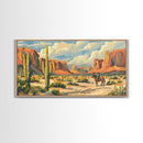 Lone Cowboy in Desert Landscape, Framed Canvas Print, Perfect for Rustic Living Room Art, Western Wall Art, Home and Bedroom Decor