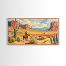 Cowboy in Desert Valley, Framed Canvas Print for Rustic Living Room Decor, Western Art for Home and Bedroom Decoration
