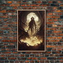 Haunted Scarecrow, Spooky Halloween Art, Framed Canvas Print, Ready To Hang Framed Wall Art, Living Room Wall Hanging