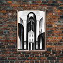 Art Deco Black And White Art Print, Art Deco Architecture, Framed Canvas Print, Ready To Hang Framed Wall Art, Living Room Wall Hanging