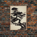 Black and White Japanese Maple Tree, Framed Canvas Print, Ready To Hang Framed Wall Art, Living Room Wall Hanging